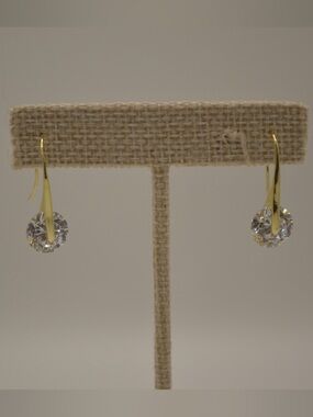 NWOT “Marguerite” Moissanite Round Boomerang 14K Gold Plated Earrings